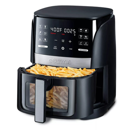 Gourmia 6-Qt Digital Window Air Fryer with 12 Presets & Guided Cooking Black: Stainless Steel, 1-Year Warranty