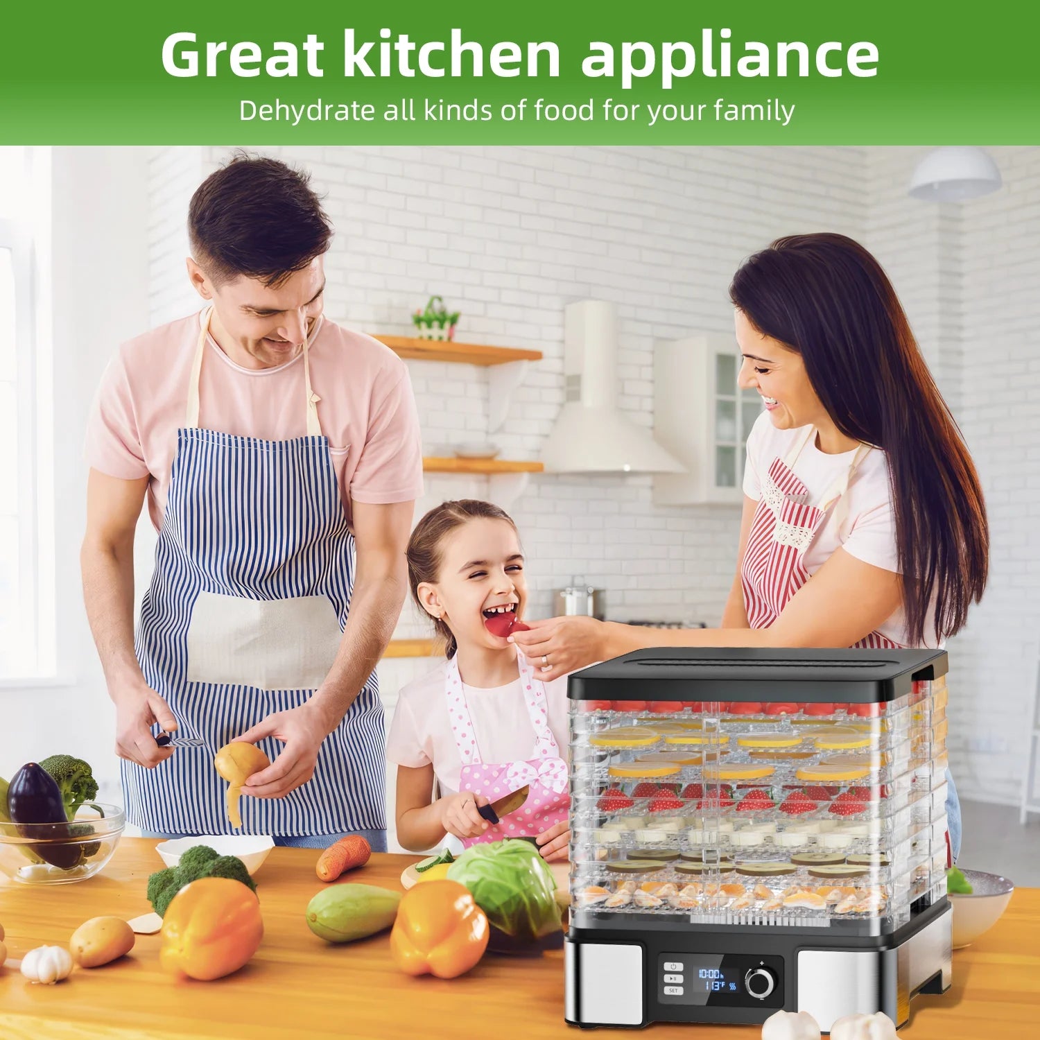 7-Tray Food Dehydrator Machine: 400W Electric Food Dryer for Jerky, Fruits, Vegetables, Dog Treats, Herbs, Snacks - Adjustable Temperature & 24H Timer, LCD Display, Silicone Tongs Included