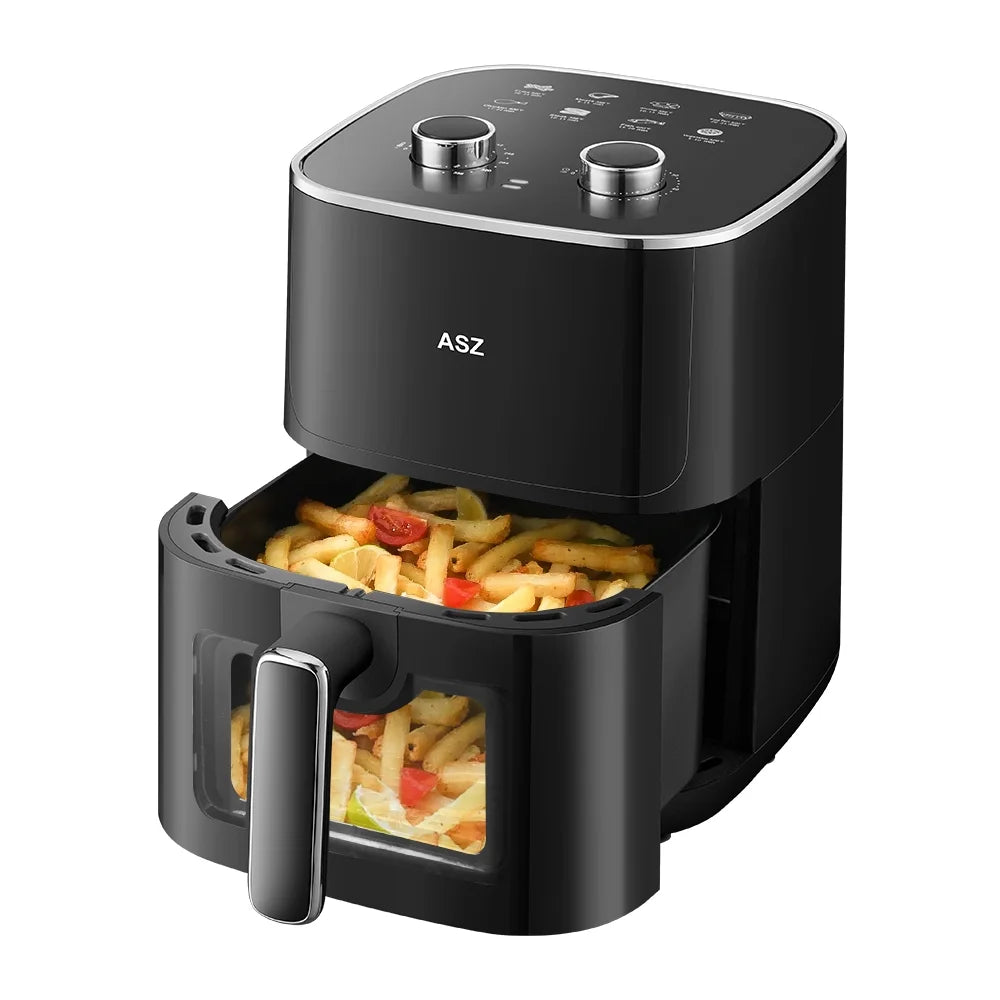 5Qt Air Fryer Compact Knob with Window 1400W Visual Basket 400℉ New Black