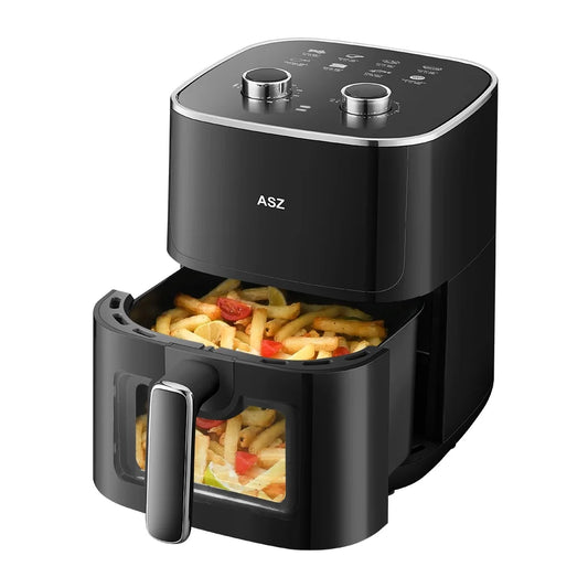 5Qt Air Fryer Compact Knob with Window 1400W Visual Basket 400℉ New Black
