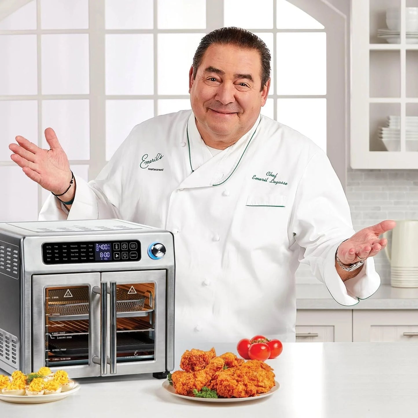 Extra Large French Door Air Fryer Toaster Oven Combo, 25 Cooking Functions and Digital Controls, 7 Accessories Included, Stainless Steel Finish, 26QT Capacity