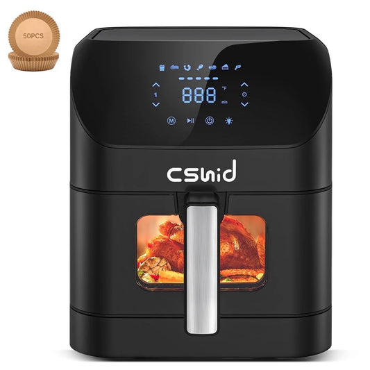 Air Fryer, 7.5 QT Large Air Fryer with Clear Window & Washable Basket,10-In-1 Presets Functions for Crisp,Roast,Bake and Reheat,Nonstick,Digital Touchscreen,Quiet, Black