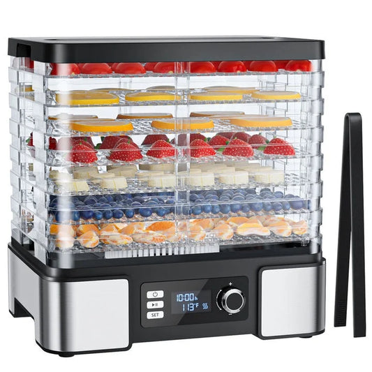 7-Tray Food Dehydrator Machine: 400W Electric Food Dryer for Jerky, Fruits, Vegetables, Dog Treats, Herbs, Snacks - Adjustable Temperature & 24H Timer, LCD Display, Silicone Tongs Included