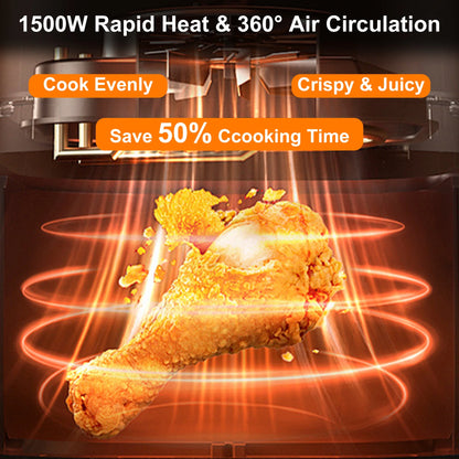6QT Air Fryer, 8-In-1 Electric Hot Oven with Digital LED Touchscreen, Visible Window, 1500W, New, Black