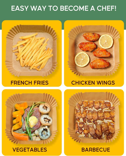 6.3 Inch 130PCS Square Disposable Air Fryer Paper Liners, Unbleached Non-Stick & Oil-Proof Parchment Paper